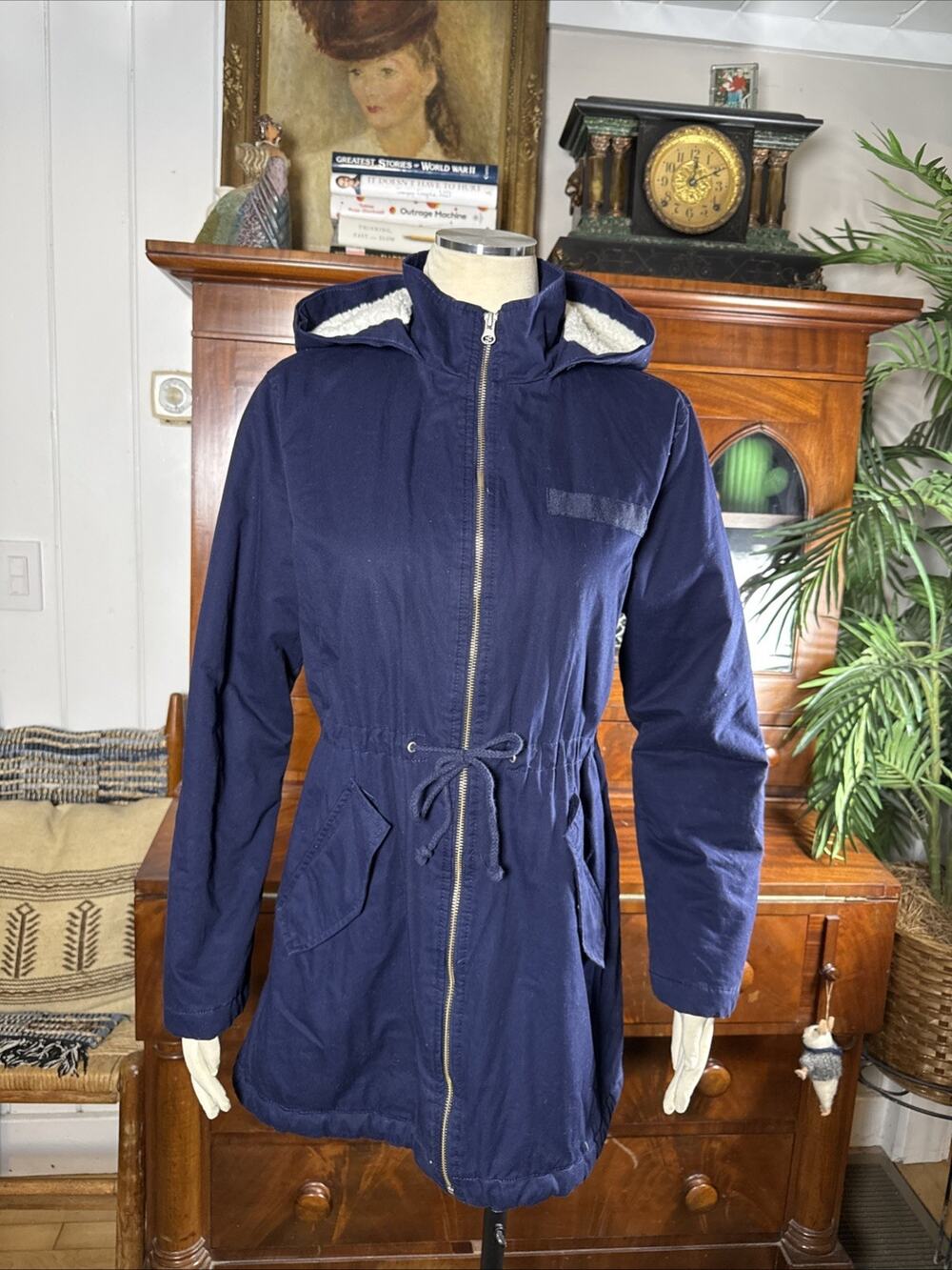 GAP Navy Blue Utility Parka Jacket Sherpa Fleece Lined Hooded Coat Size Medium
